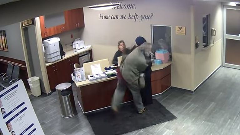 The man can be seen approaching the woman and punching her straight away. Pic: Beaumont Hospital