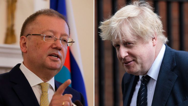 Russia ambassador to the UK Alexander Yakovenko and Boris Johnson