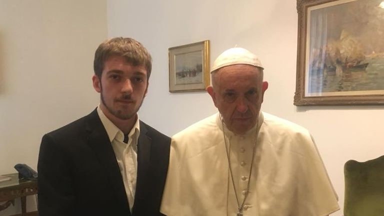 Thomas Evans with the Pope. Pic: Facebook