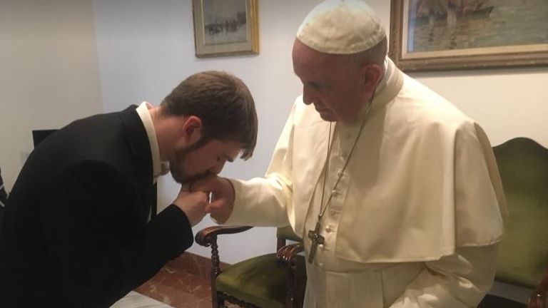 Thomas Evans with the Pope. Pic: Facebook