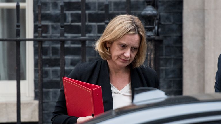 LONDON, ENGLAND - APRIL 12: Britain&#39;s Home Secretary Amber Rudd leaves after an emergency cabinet meeting at Downing Street on April 12, 2018 in London, England. British Prime Minister Theresa May has called an emergency cabinet meeting amid speculation she will back US action against Syria. (Photo by Chris J Ratcliffe/Getty Images)
