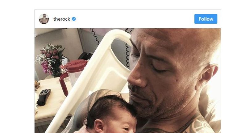 The Rock shared a picture of his new baby daughter, Tiana, on Instagram. Pic: @therock