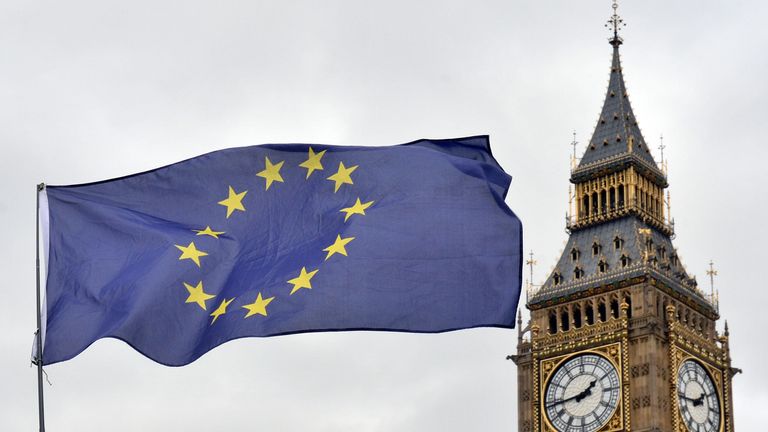 EU flag flies in front of the Houses of Parliament