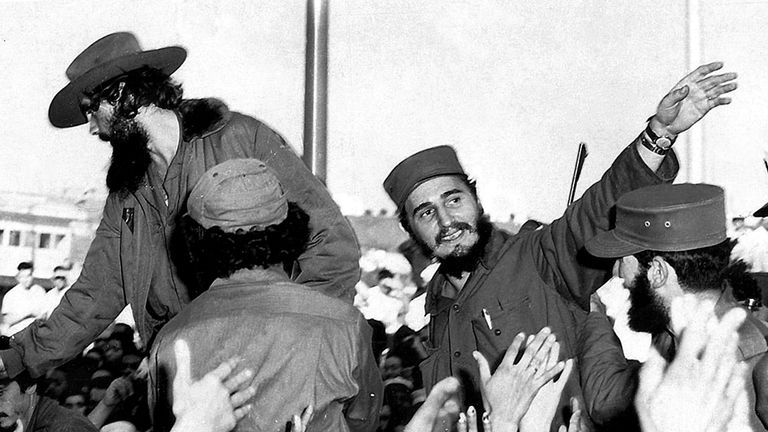 Fidel Castro (R) in Havana in 1959 celebrating Batista fleeing Cuba