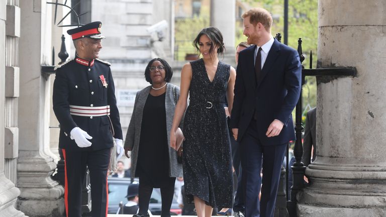  Prince Harry and his fiancee Meghan Markle arrive at a service at St Martin-in-The Fields to mark 25 years since Stephen Lawrence was killed in a racially motivated attack