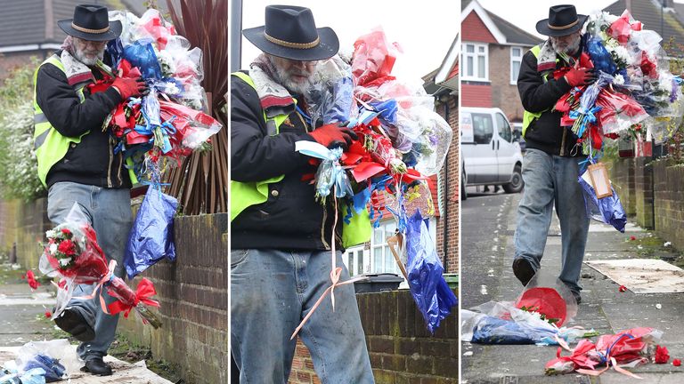 Iain Gordon kicked the memorial flowers down the road after pulling them down