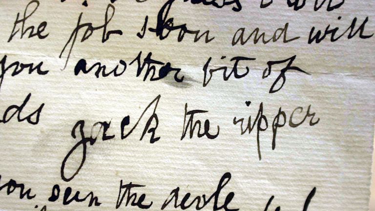 The signature on a letter dated 29 October 1888 written by a person claiming to be Jack the Ripper that was sent to Doctor Thomas Openshaw of the London Hospital Whitechapel. It will be on display at the Public Record Office.