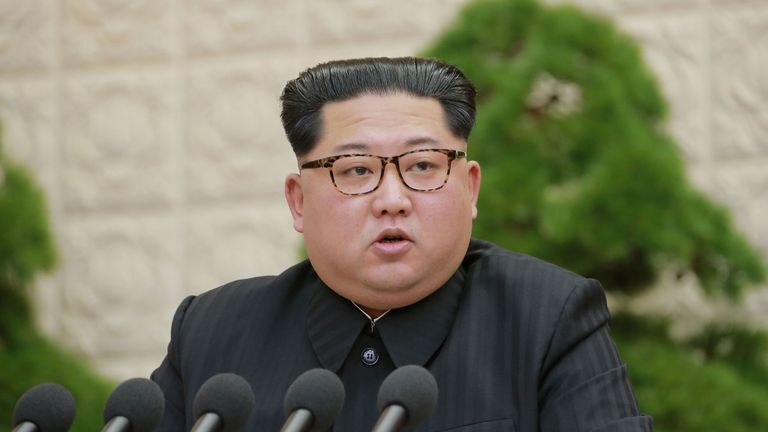 Kim Jong Un speaks during the Third Plenary Meeting of the Seventh Central Committee of the Workers&#39; Party of Korea 