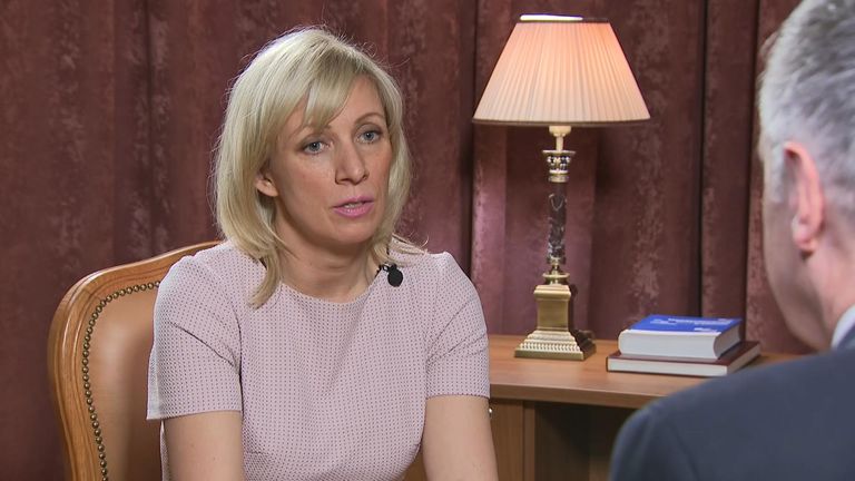 Maria Zakharova spoke to Sky News in Moscow