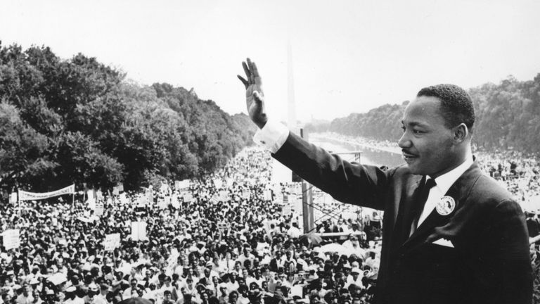 Martin Luther King addresses crowds amid his I Have A Dream speech during the March On Washington