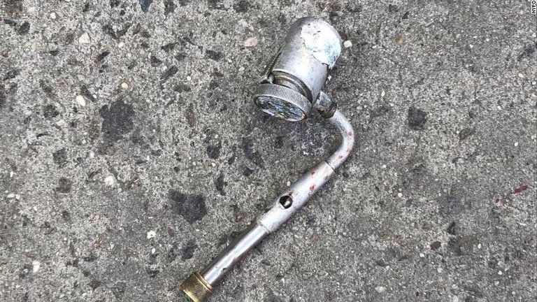 New York police say the man who was killed was carrying this pipe. Pic: NYPD