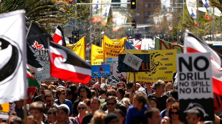 Hundreds of people protested against drilling for deep sea oil in 2014