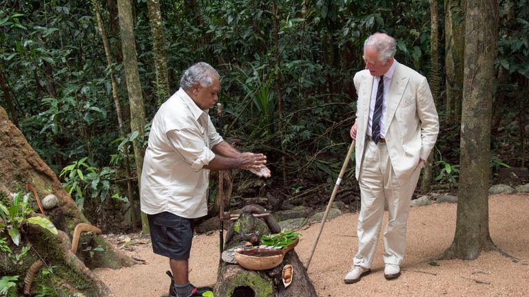 Aborigine elder Roy Gibson discussed Kuku Yalanji traditions with Prince Charles                                                                                                                                                                                                                                           