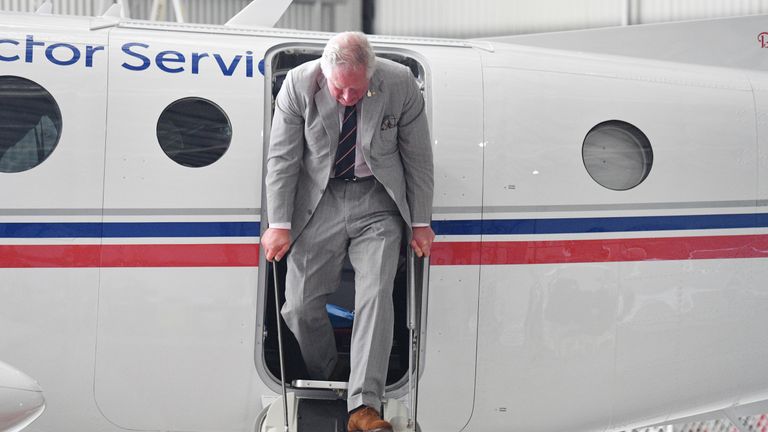 Charles arrived by plane to visit the Royal Flying Doctors service in Cairns