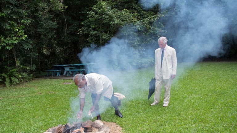 Roy Gibson and Prince Charles took part in a traditional smoking ceremony to ward of evil spirits                                                                                                                                                                                         