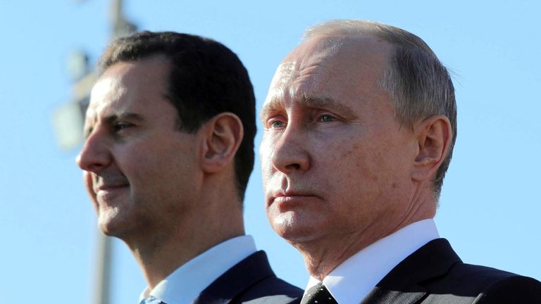 Syria&#39;s President Assad and Russia&#39;s President Putin deny using chemical weapons in Douma
