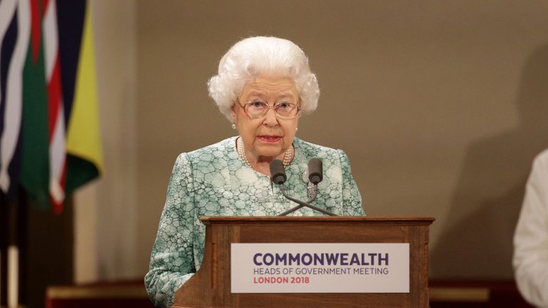 Queen Elizabeth speaks at the formal opening of the Commonwealth Heads of Government Meeting