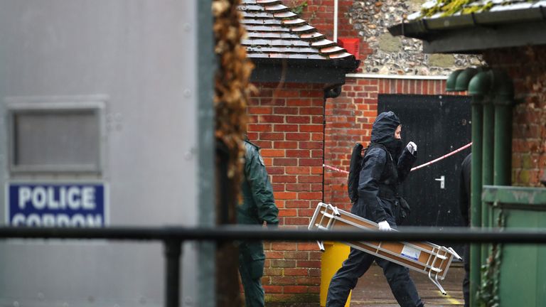 Police continue to work at the site of the Salisbury attack
