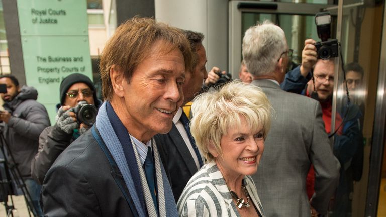Sir Cliff Richard arrived at the High Court with former broadcaster Gloria Hunniford