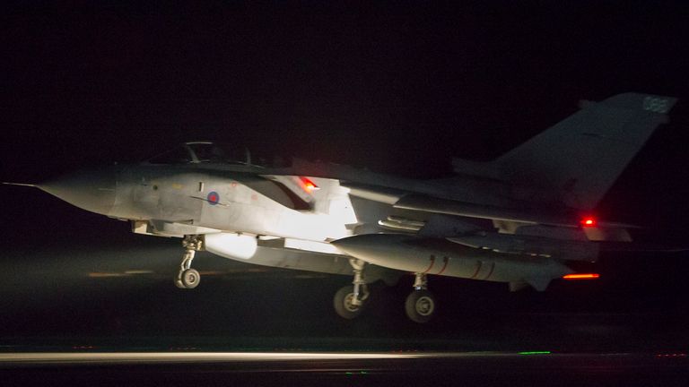 An RAF Tornado comes into land at RAF Akrotiri after concluding its mission