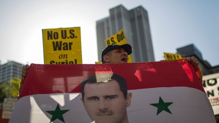 Supporters of Syrian president Bashar al Assad protest in Los Angeles           