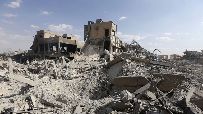 Rubble left behind after the Scientific Studies and Research Centre in Damascus was targeted