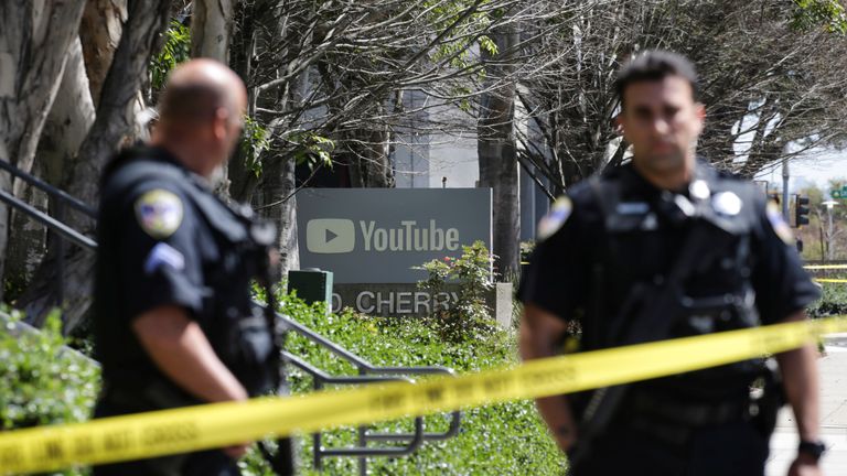 Police outside YouTube&#39;s offices