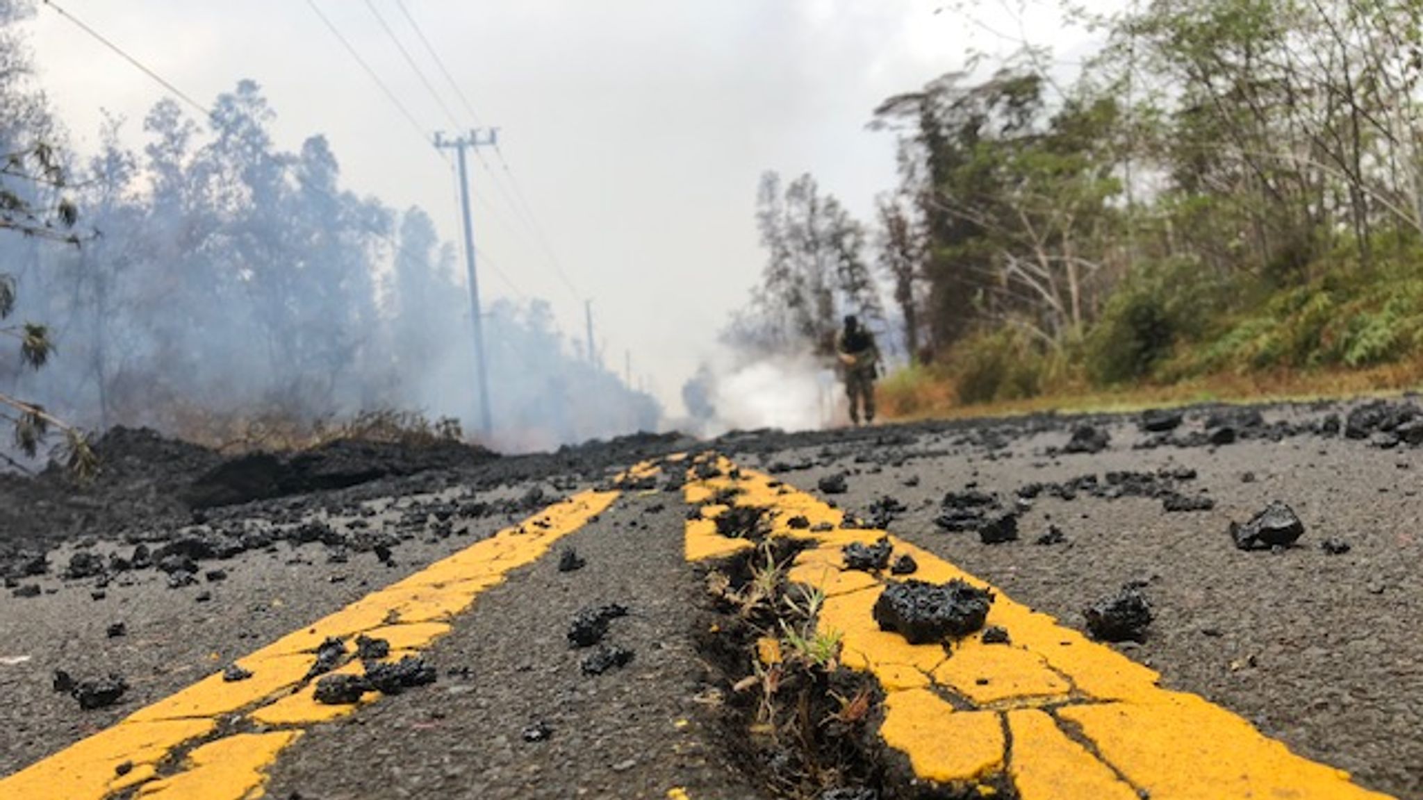 Roads Ripped Up By Rumbling Big Island Hawaii Volcano World News Sky News