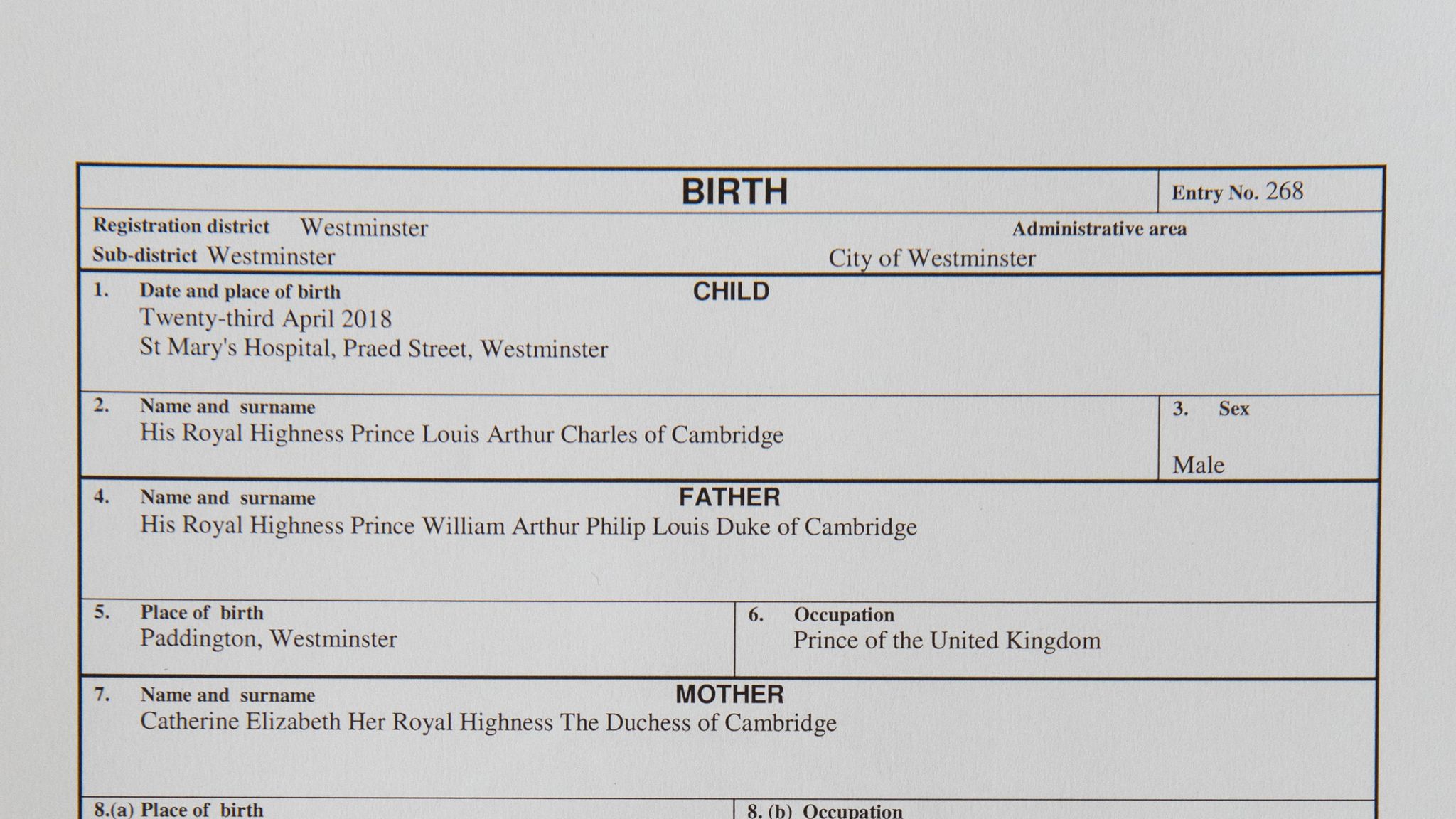 Prince Louis #39 birth certificate released UK News Sky News