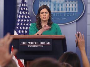  White House Press Secretary Sarah Huckabee Sanders speaks to reporters