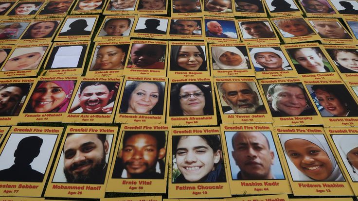 Images of people who lost their lives in the Grenfell Tower fire displayed in Parliament Square on May 14 2018