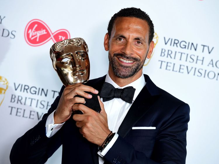 Rio Ferdinand with the single Documentary award in the press room at the Virgin TV British Academy Television Awards 2018 held at the Royal Festival Hall, Southbank Centre, London. PRESS ASSOCIATION Photo. Picture date: Sunday May 13, 2018. See PA story SHOWBIZ Bafta. Photo credit should read: Ian West/PA Wire
