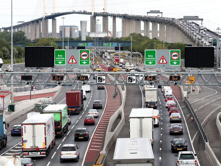 Traffic builds up at the Dartford Crossing in Kent as the bank holiday getaway begins.