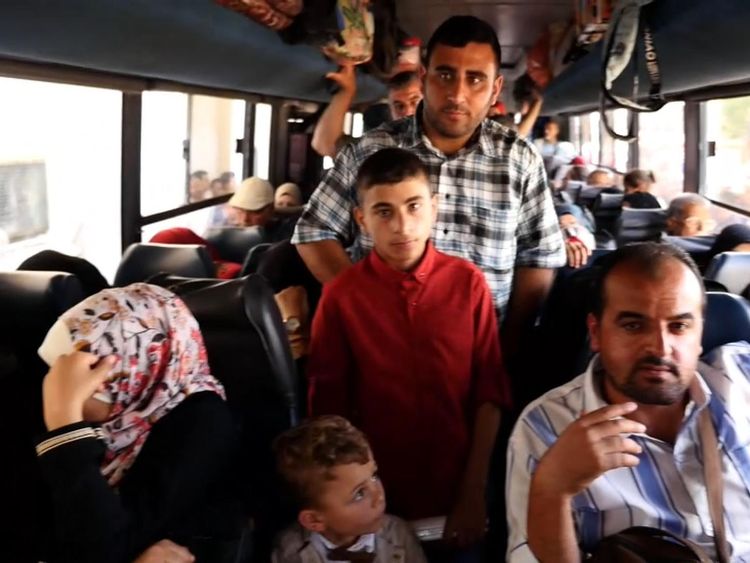 Palestinians on a bus to Egypt, after the border was opened as a rare gesture from Egypt