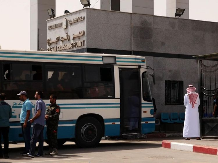 People on a bus from Gaza at the Rafah crossing point