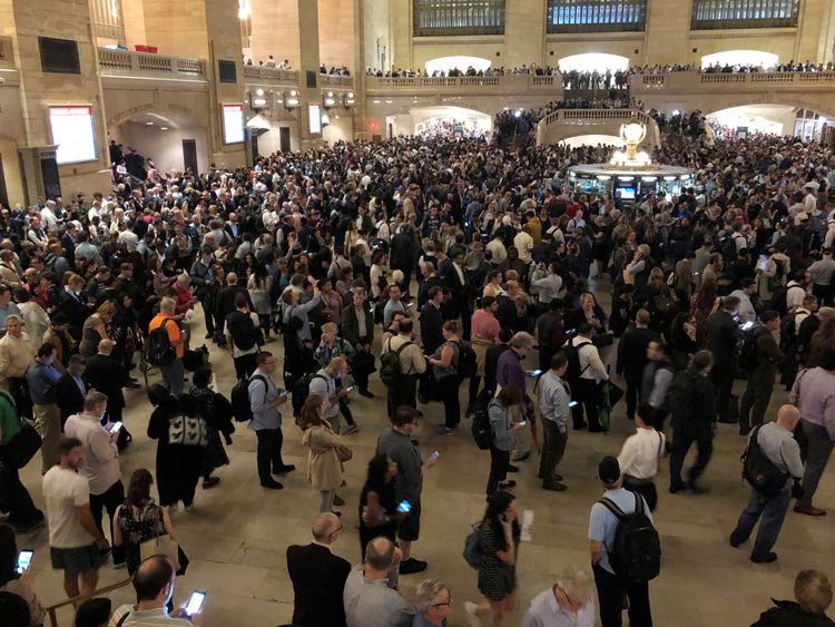Commuters in New York City were stuck in Grand Central Terminal on Tuesday night due to the storm