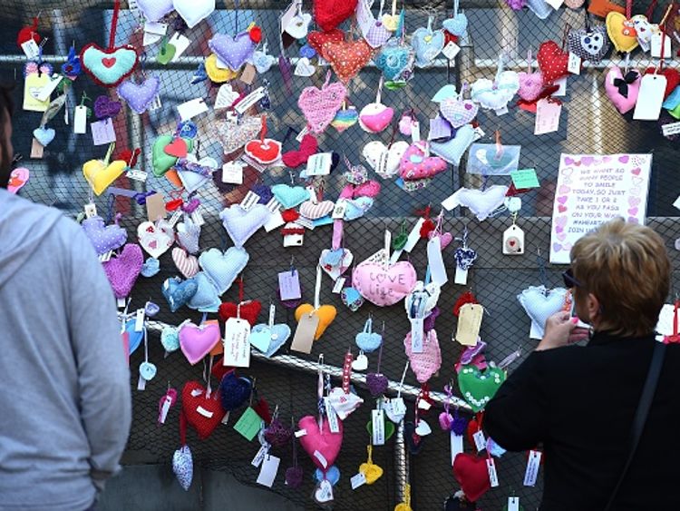 Hand-stitched hearts have been placed around Manchester as part of a social media campaign