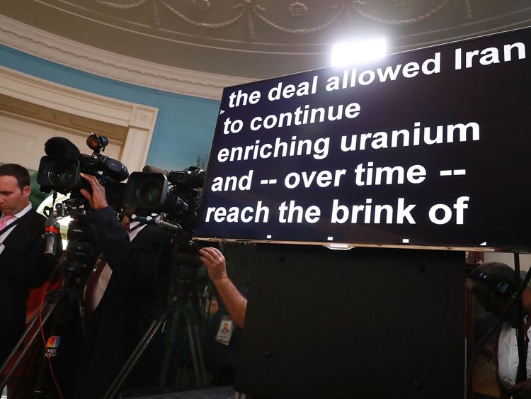 U.S. President Donald Trump announces his decision to withdraw the United States from the 2015 Iran nuclear deal in the Diplomatic Room at the White House May 8, 2018 in Washington, DC. After two and a half years of negotiations, Iran agreed in 2015 to end its nuclear program in exchange for Western countries, including the United States, lifting decades of economic sanctions. Since then international inspectors have not found any violations of the terms by Iran.