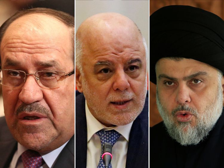 Prime Minister Haider al-Abadi (centre) face competition from predecessor Nouri al-Maliki and cleric Muqtada al-Sadr