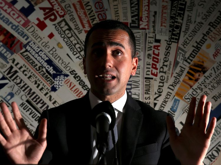 Anti-establishment 5-Star Movement leader Luigi Di Maio gestures during a news conference at the Foreign Press Club in Rome, Italy, March 13, 2018. 
