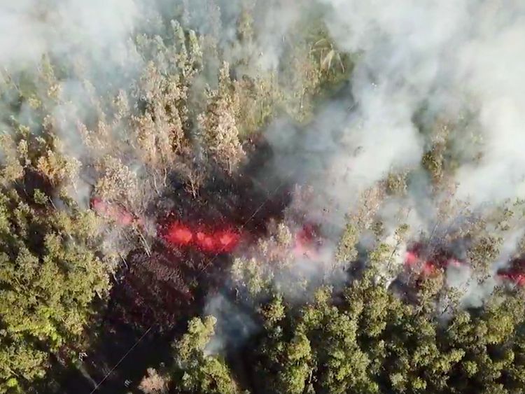 Lava emerges from the ground after Kilauea Volcano erupted, on Hawaii's Big Island. Pic: Jeremiah Osuna/via REUTERS 