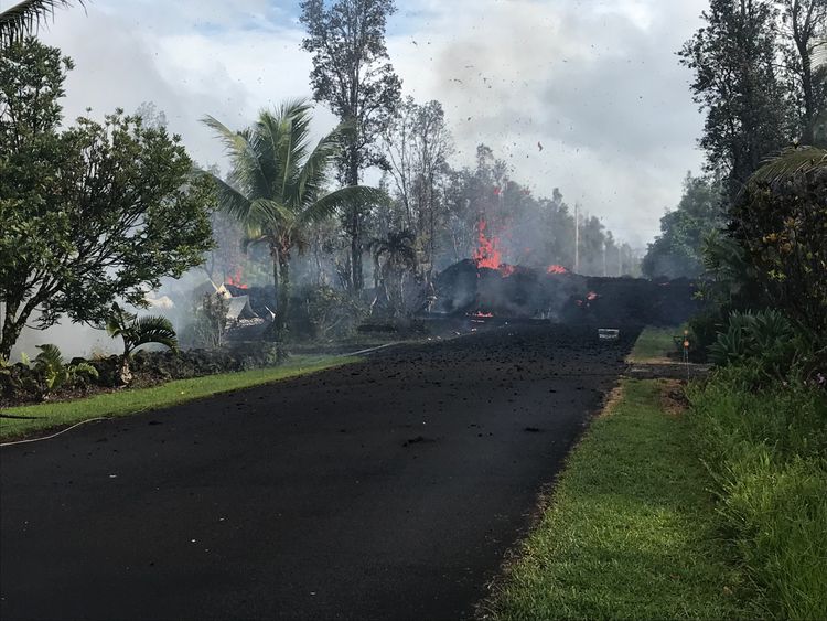 Kilauea volcano in Hawaii has spewed lava onto this street. Pic: US Geological Survey