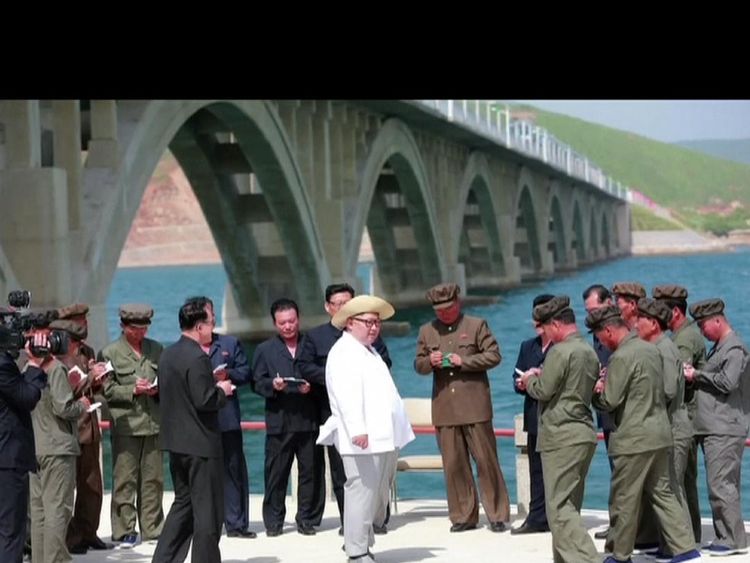 Kim Jong Un inspects a railway bridge