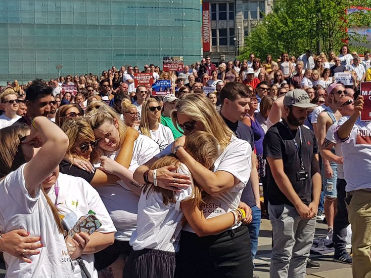 The people of Manchester observed a minute's silence in Cathedral Gardens 