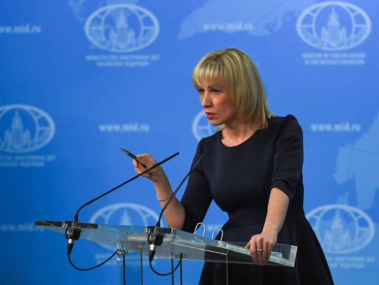 Russian Foreign Ministry spokeswoman Maria Zakharova speaks to the media in Moscow on March 29, 2018. / AFP PHOTO / Yuri KADOBNOV (Photo credit should read YURI KADOBNOV/AFP/Getty Images)