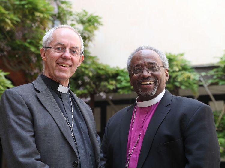 The Archbishop of Canterbury Justin Welby (L) and American bishop Michael Curry, who give the address