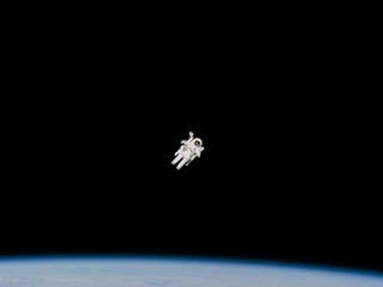 In February 1984, astronaut Bruce McCandless became the first astronaut to move about in space without being connected to a spacecraft. He used a jet-propelled backpack to move around. 