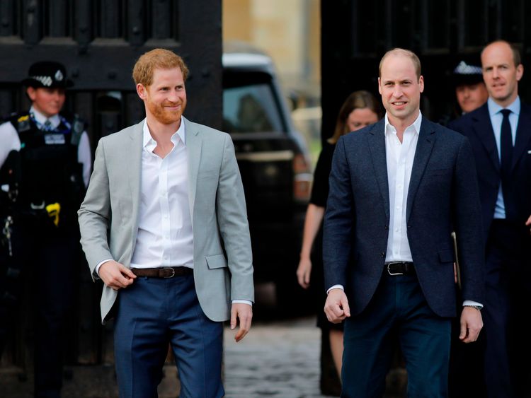 Harry and William emerge from Windsor Castle