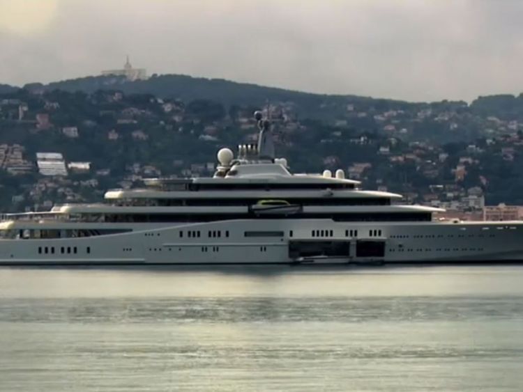 Roman Abramovich's yacht sits off the coast of Antibe in France