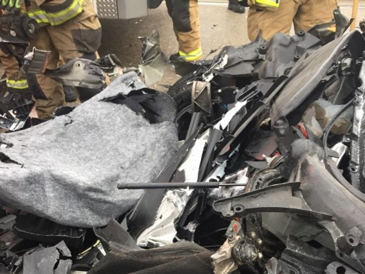 The Tesla's bonnet was entirely crushed. Pic: South Jordan Police Department